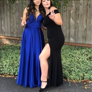 Blue V-Neck Prom Dress